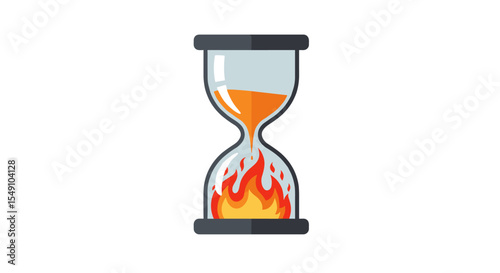Time is running out vector illustration with flaming hourglass concept