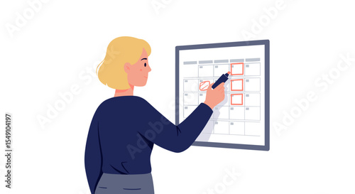 Businesswoman planning on calendar for effective time management and scheduling design vector illustration
