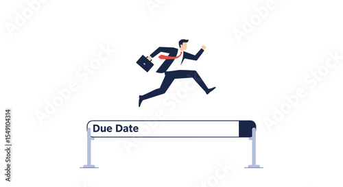 Business deadline concept with businessman jumping over due date hurdle for time management design vector illustration