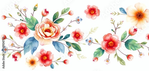 Elegant watercolor floral horizontal seamless pattern Ideal for backgrounds & prints,  design,  flowers