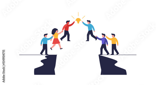 Teamwork concept with people bridging a gap for success and innovation vector illustration