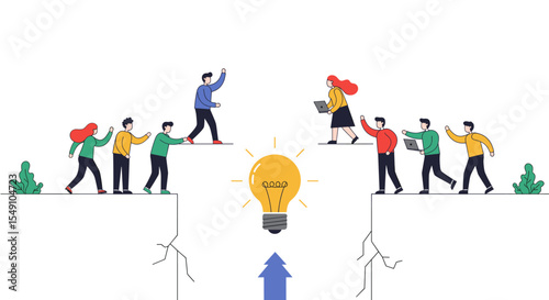 Teamwork and innovation concept with bridge and light bulb illustration vector illustration