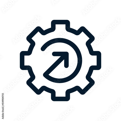 Gear, arrow up. Concept of development of technical characteristics and trends. Vector icon isolated on white background.