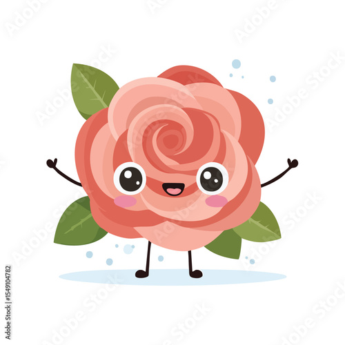 Rose in cute cartoon character style with expressive face and limbs.