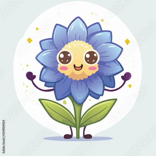 Delphinium in cute cartoon character style with expressive face and limbs.