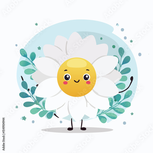 Cosmos in cute cartoon character style with expressive face and limbs.