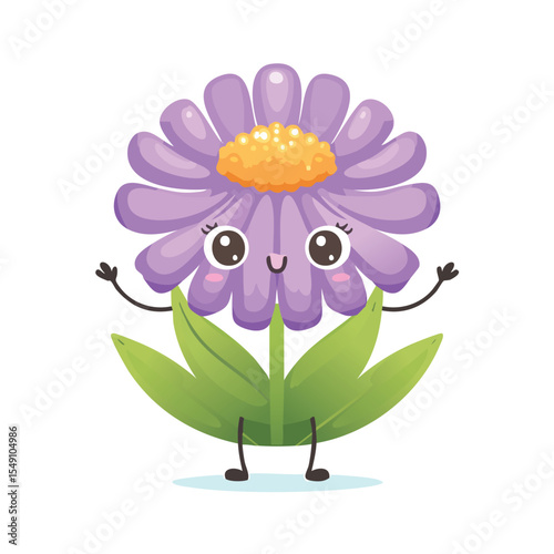 Scabiosa in cute cartoon character style with expressive face and limbs.