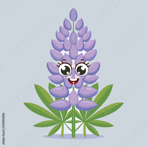 Lupine in cute cartoon character style with expressive face and limbs.