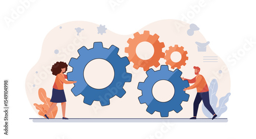 Collaboration and teamwork in business strategy concept for innovative process design vector illustration