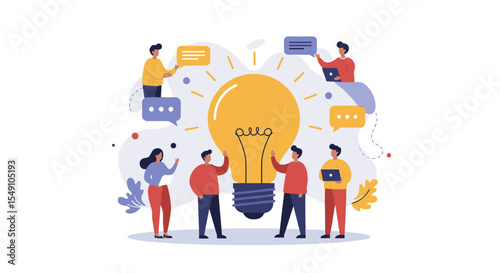 Creative brainstorming session with bright idea and team collaboration in modern vector illustration