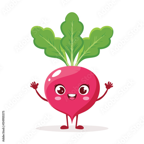 Radish in cute cartoon character style with expressive face and limbs.