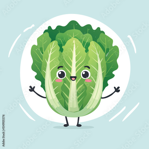 Lettuce in cute cartoon character style with expressive face and limbs.