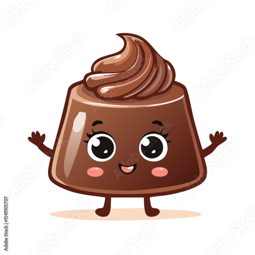 Chocolate Mousse in cute cartoon character style with expressive face and limbs.