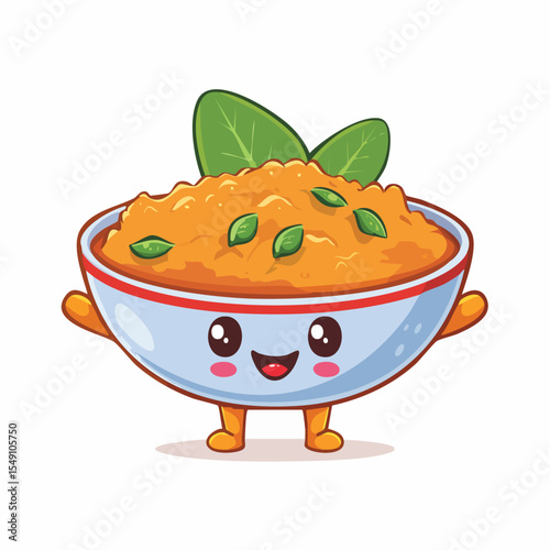 Chicken Curry in cute cartoon character style with expressive face and limbs.