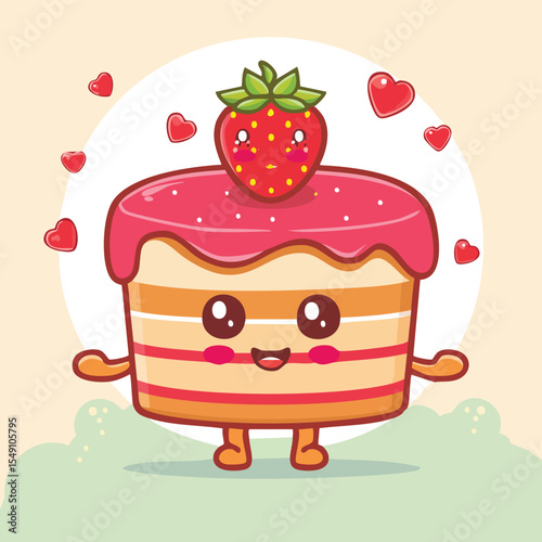Strawberry Shortcake in cute cartoon character style with expressive face and limbs.