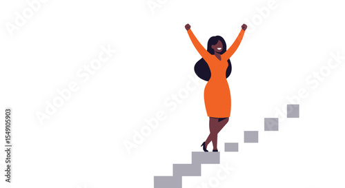 Empowerment and success concept with woman climbing stairs for leadership and growth design vector illustration