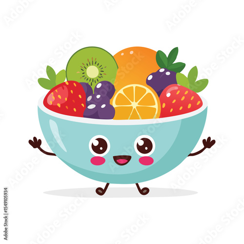Fruit Salad in cute cartoon character style with expressive face and limbs.