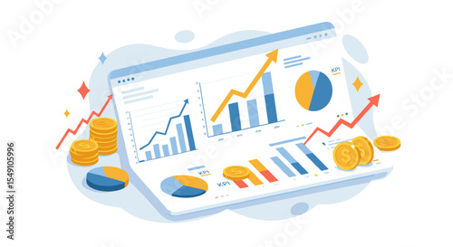 Financial growth concept with charts and coins for business presentation design vector illustration