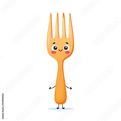 fork in cute cartoon character style with expressive face and limbs.