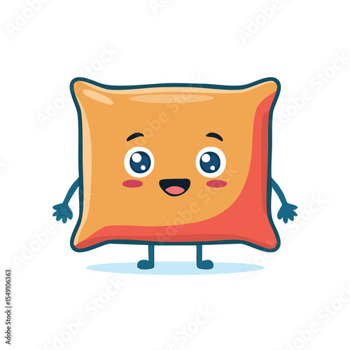 pillow in cute cartoon character style with expressive face and limbs.