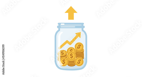 Financial growth concept with coins and arrow in jar for economic success vector illustration