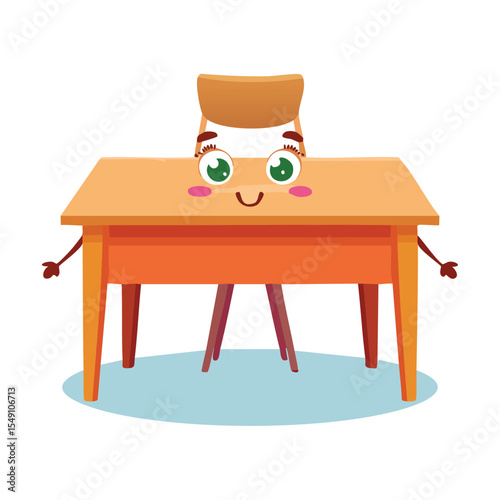 table in cute cartoon character style with expressive face and limbs.