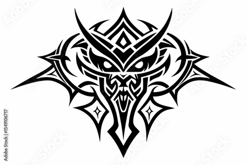 Stylized black tribal tattoo design featuring sharp curves, pointed edges, and an abstract flame-like form. This bold and symmetrical vector graphic is ideal for tattoo templates,