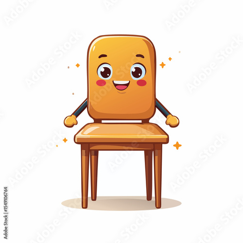 dining chair in cute cartoon character style with expressive face and limbs.
