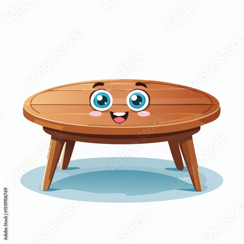 coffee table in cute cartoon character style with expressive face and limbs.
