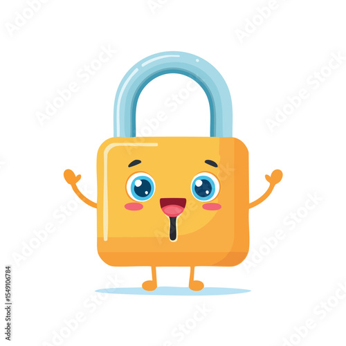 lock in cute cartoon character style with expressive face and limbs.