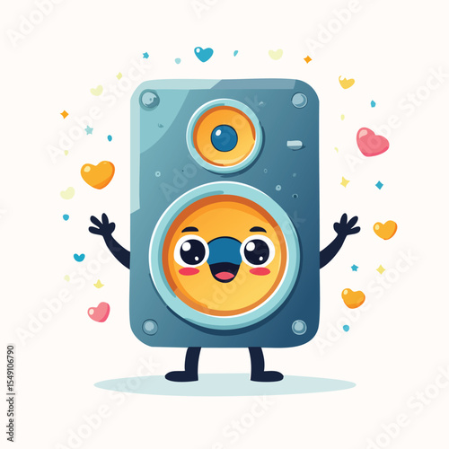 speaker in cute cartoon character style with expressive face and limbs.