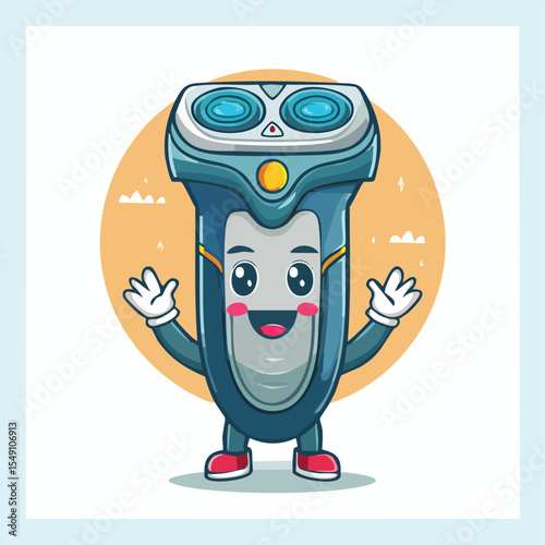 electric shaver in cute cartoon character style with expressive face and limbs.