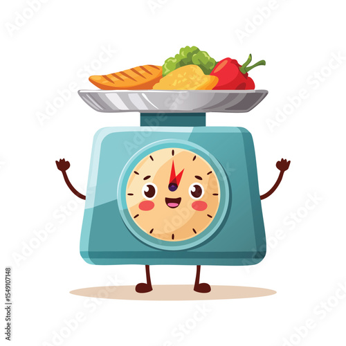 food scale in cute cartoon character style with expressive face and limbs.