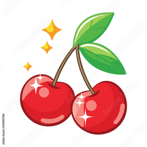 Cherries with stem and shine