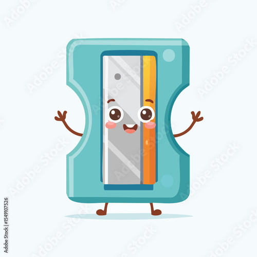 Sharpener in cute cartoon character style with expressive face and limbs.