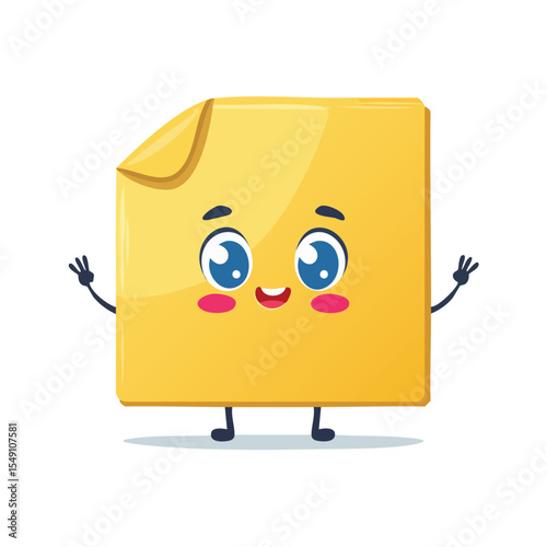 Sticky note in cute cartoon character style with expressive face and limbs.