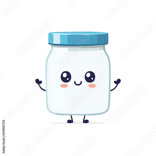 Food jar in cute cartoon character style with expressive face and limbs.