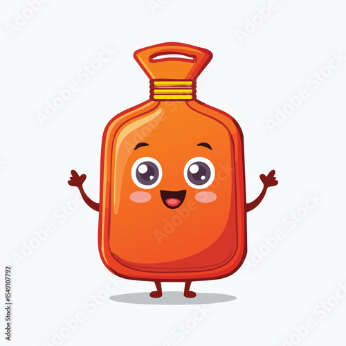 Hot water bag in cute cartoon character style with expressive face and limbs.
