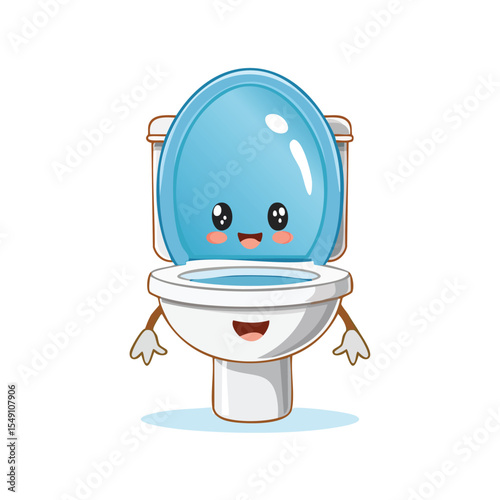 Toilet seat cover in cute cartoon character style with expressive face and limbs.