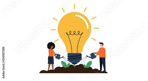 Cultivating innovation growth concept with light bulb illustration for inspirational design vector illustration