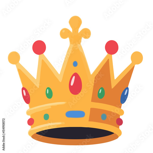 Ornate golden crown icon with colorful jewels, a flat design.