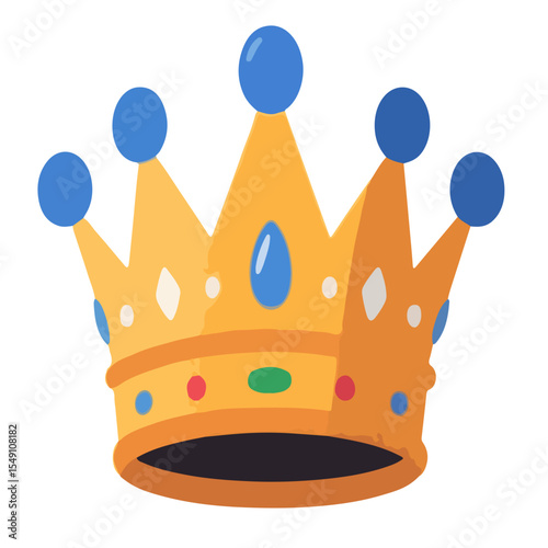 Ornate golden crown icon  with blue and colorful gems.