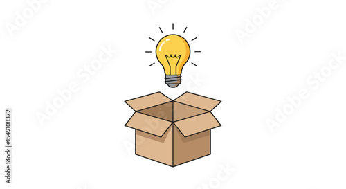 Innovative thinking concept with light bulb and open box for creative design projects vector illustration