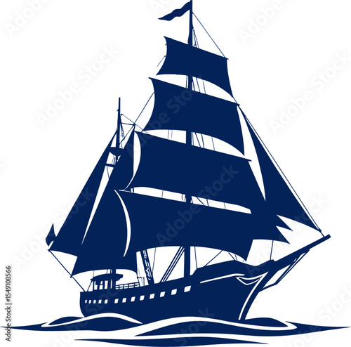 A majestic tall ship silhouette logo, rendered in geometric shapes and clean lines