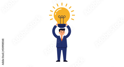 Businessman holding bright idea lightbulb illustration for innovative concept design vector illustration