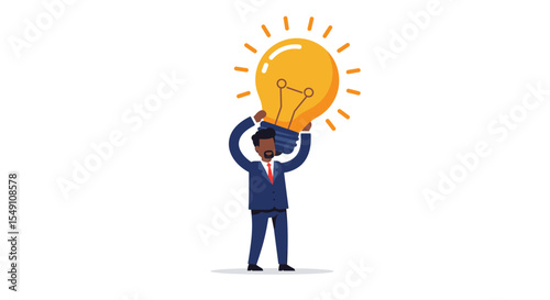 Businessman holding bright lightbulb symbolizing innovative idea and success concept vector illustration