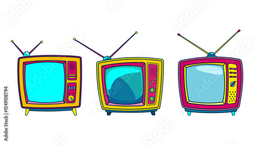 Comic retro tv icon in pop art retro comic style. Cartoon vintage 70s, 80s television. Vector illustration