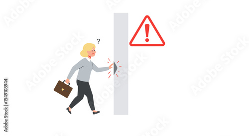 Businesswoman encountering invisible barrier vector illustration
