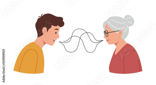 Intergenerational communication illustration for connection and understanding vector illustration