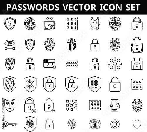 Password & Authentication Vector Icons | Biometrics, Lock, Face ID, Shield, Secure Access